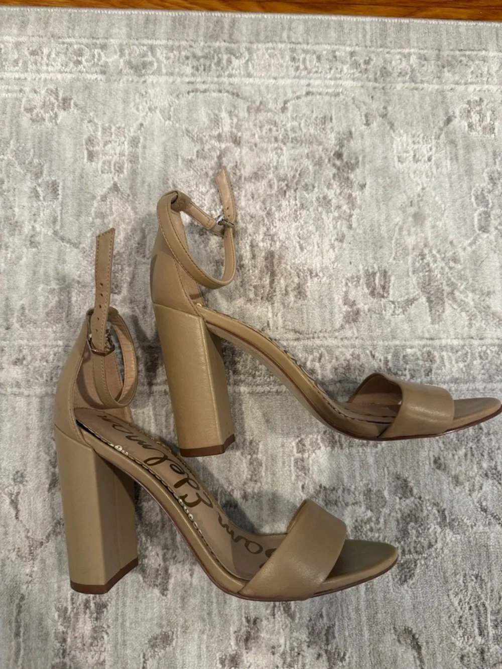 Sam Edelman Beige Ankle-Strap Block Heel Sandals - Picture 2 of 4